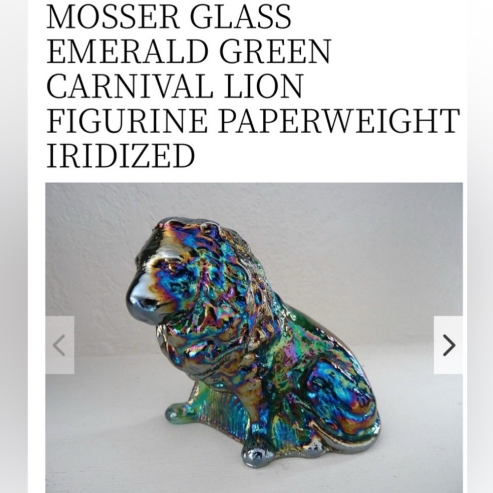 Vintage Mosser Glass Emerald Green Carnival Iridized Lion Figurine Paperweight - Picture 14 of 14